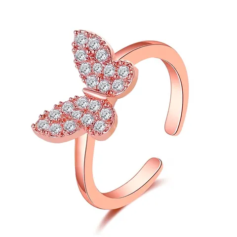 Anillo Regolabile Farfalla Rame Zirconia Cubica Elegante Gioielli Per Donne Tonalità Oro Rosa Argento