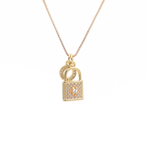 Copper Zircon Key Lock Pendant Necklace Micro Pave Star Moon Box Chain Fashion Jewelry Gift Women Men Trendy