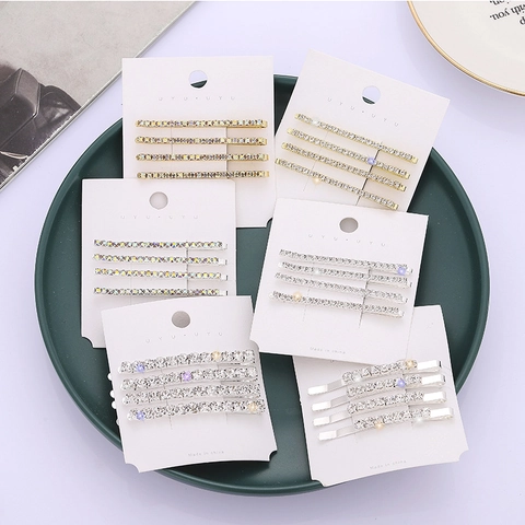 Pasadores De Pelo De Aleación De Diamantes De Imitación Simples Elegantes Clips Laterales Para Mujeres Accesorios De Fiesta Boda