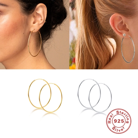 Minimalist 925 Sterling Silver Smooth Hoop Earrings For Women Geometric Round Circle High Polish Fashion Jewelry Accessories