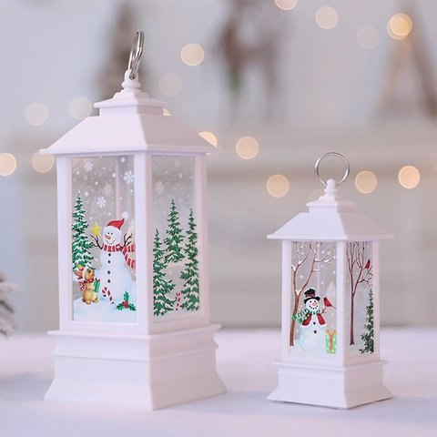 Christmas Retro LED Lantern Simulated Flame Lamp Santa Snowman Elk Angel Hanging Electronic Candle Light Holiday Home Decor