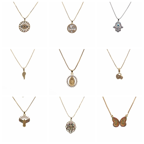 Collana con Ciondolo Occhio del Diavolo Turco in Rame e Zircone Intarsiato per Uomo Donna Placcato Oro Argento Mano di Fatima Gioielli di Moda