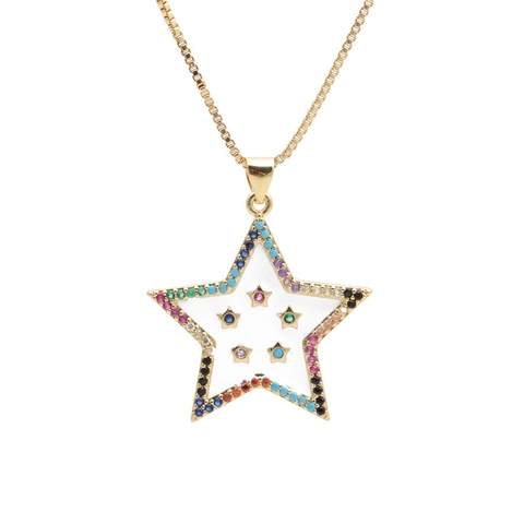 Collana Con Ciondolo Moda Rame Zircone Micro Pavé Stella Luna Rhinestone Colorato Gioielli Alla Moda Per Donna
