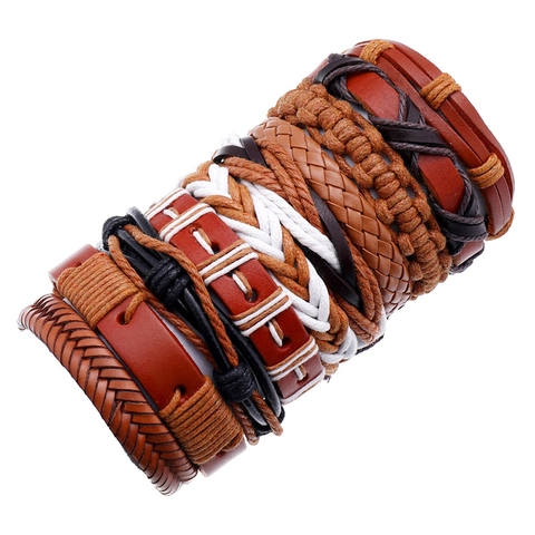 Bracelet Corde Cuir Tressé Peau Vache Chanvre Multi-rangs Ajustable Vintage Rétro Style Punk Hommes Femmes