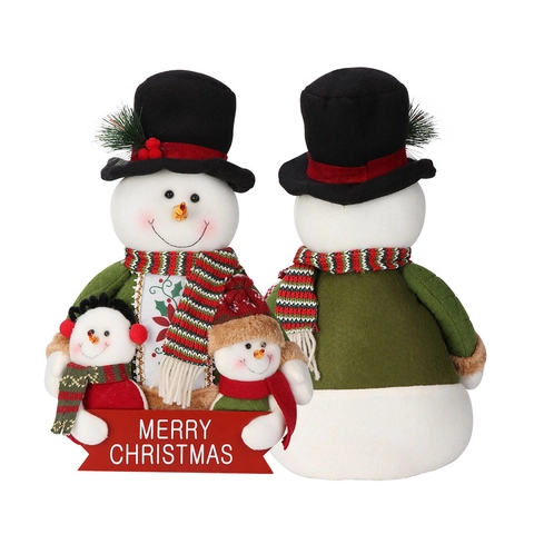 Christmas Snowman Plush Figurine Ornament Fabric Handmade Doll Merry Christmas Sign Xmas Indoor Tabletop Decor Gift Red Green White