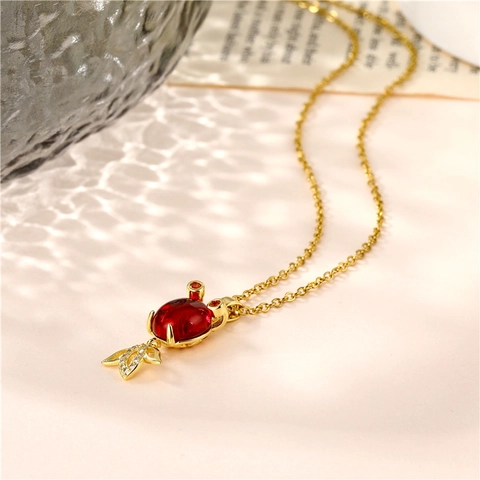 Goldfish Pendant Necklace 18K Gold Plated Titanium Steel Copper Red Stone Cubic Zirconia Elegant Jewelry For Women