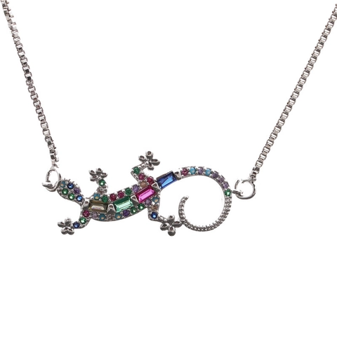 Lizard Gecko Pendant Necklace Copper Micro Pave Colorful Zircon Animal Jewelry For Women Fashion Gift