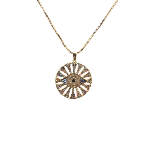 Evil Eye Anhänger Halskette Kupfer Bunte Zirkonia Strass Eingelegte Box Kette Trendiger Schmuck Für Damen Geschenk