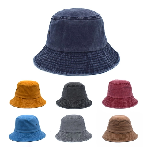 Washed Cotton Bucket Hat Breathable Solid Color Sun Protection Outdoor Travel Retro Fisherman Cap Unisex Vintage