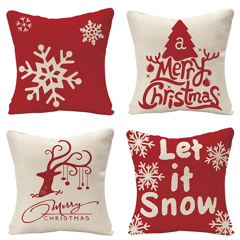 Christmas Pillow Case Linen Texture Cushion Cover Reindeer Snowflake Pattern Holiday Home Sofa Decor Festive Winter
