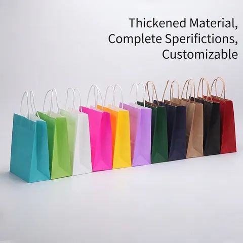 Sacs Cadeaux En Papier Kraft Colorés Avec Poignées En Corde Torsadée Sacs De Transport Emballage Détail Shopping Couleur Unie