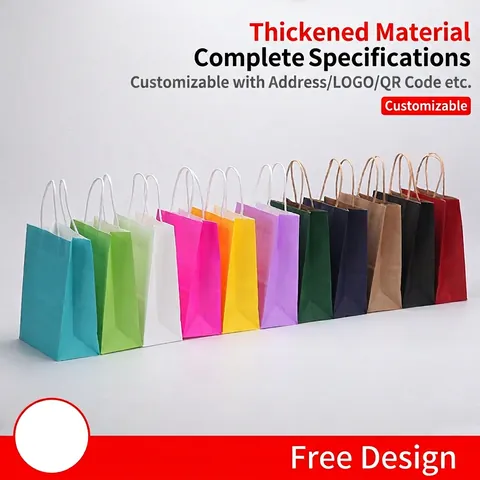 Colorful Kraft Paper Gift Bags With Twisted Rope Handles Thickened Solid Color Shopping Retail Packaging Carry Bags