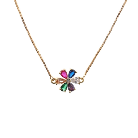 Dames Bloem Hanger Ketting Koper Kleurrijke Zirkonia Micro Pave Box Ketting Mode Sieraden Accessoire