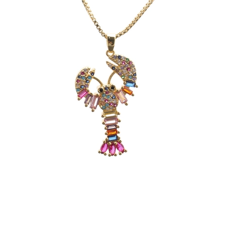 Lobster Pendant Necklace Colorful Rhinestone Zircon Inlaid Copper Box Chain Animal Jewelry For Women