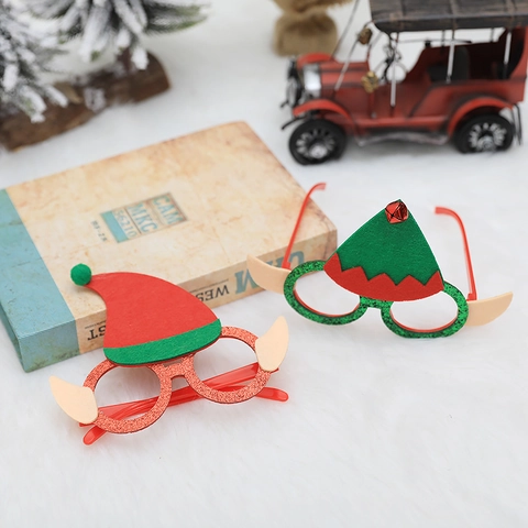 Montatura Occhiali Elfo Natale Glitter Plastica Tessuto Non Tessuto Decorazione Festa Costume Festivo Bambini Adulti
