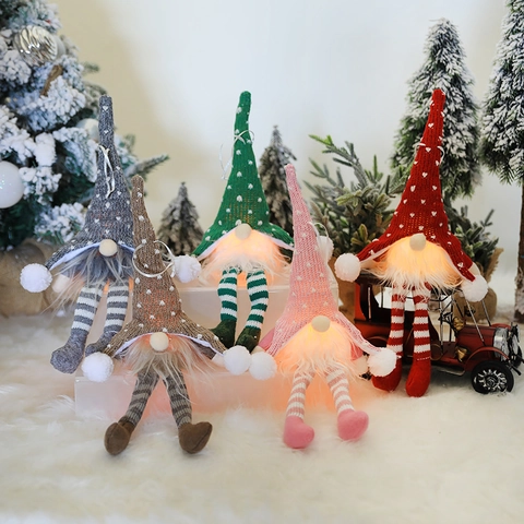 Gnomo Di Natale Peluche Con Luce LED Tomte Svedese Lavorato A Maglia Uomo Della Foresta Gambe Lunghe Ornamento Da Appendere