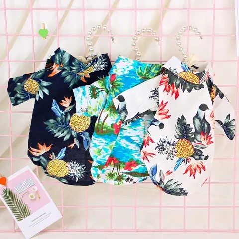 Hawaiian Pet Shirt Summer Tropical Pineapple Print Breathable Clothing For Small Dogs Cats Beach Vacation Apparel