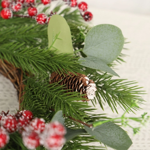Weihnachtskranz Künstlicher Eukalyptus Rote Beeren Kiefernzapfen Tannennadeln Haustür Dekoration Festliches Ornament