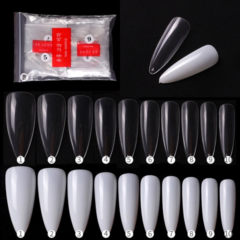 Stiletto Nagelspitzen Full Cover Ballerina Lang Wassertropfen Mandel Transparent Natur Falsche Nägel Maniküre DIY Damen