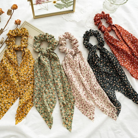 Elastici Per Capelli Con Nastro Floreale Elastico In Tessuto Supporto Per Coda Di Cavallo Fermacapelli In Chiffon Per Donne Ragazze Accessori Retro