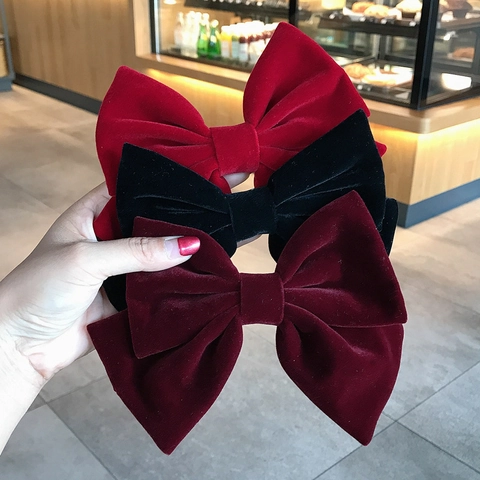 Velvet Large Bow Hair Clip For Women Korean Style Elegant Satin Ribbon Hairpin Oversized Back Head Accessory