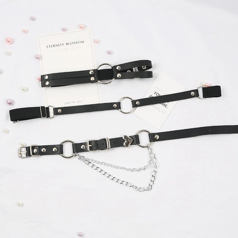 Girocollo Punk Goth in Pelle Nera PU con Catena a Cuore e Giarrettiera da Coscia per Donna Gioielli Moda JK