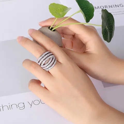 Damen Mehrlagiger Verschlungener Ring Edelstahl Zirkonia Pavé Breit Band Kreuz Wickel Modeschmuck