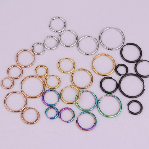 Minimalist Round Ear Hoop Earrings Stainless Steel Smooth Piercing Jewelry Punk Hip Hop For Men Women