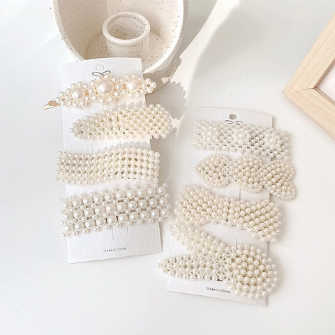 Elegant Imitation Artificial Pearl Hair Clips Alloy Base Korean Style For Women Girls Handmade Geometric Hairpin Accessories