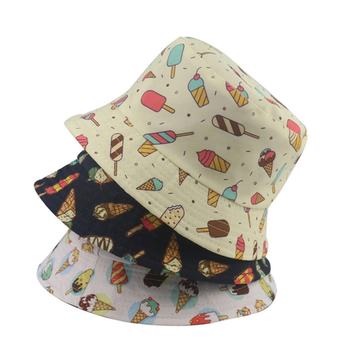 Vissershoed Met Cartoon Ijs Print Polyester Zonbescherming Casual Pet Voor Dames En Heren