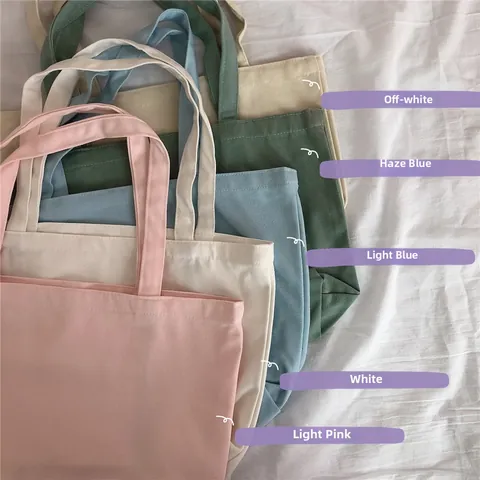 Bolso Tote de Lona Minimalista Gran Capacidad Color Sólido Bolso de Hombro para Mujer Casual Estilo Japonais Harajuku Bolsa de Compras Ecológica
