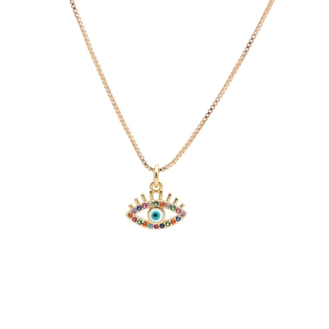 Evil Eye Anhänger Halskette Kupfer Mehrfarbig Zirkon Rheinstein Vergoldet Boxkette Schmuck Für Damen Herren Boho Stil