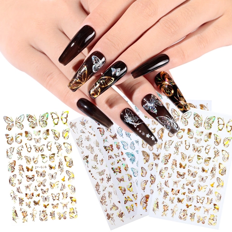 Adesivi Per Unghie Farfalla Olografici Laser Bronzatura Autoadesivi Decorazione Manicure