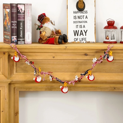 Ghirlanda Appesa Natale Resina Babbo Natale Pupazzo Di Neve Figurine Nastro Scozzese Campane Stelle Decorazione