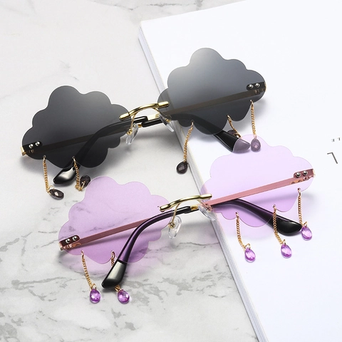 Wolkenförmige Randlose Sonnenbrille Mit Wassertropfen Quasten Anhänger Metallrahmen Trendige Party Brille Für Damen