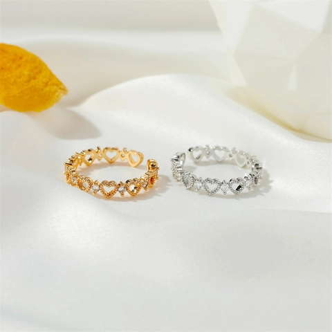 Hohlherz Kupfer Ring Für Damen Verstellbar Offener Finger Schmuck Mit Zirkonia Eingelegt Leichter Luxus Eleganter Stil