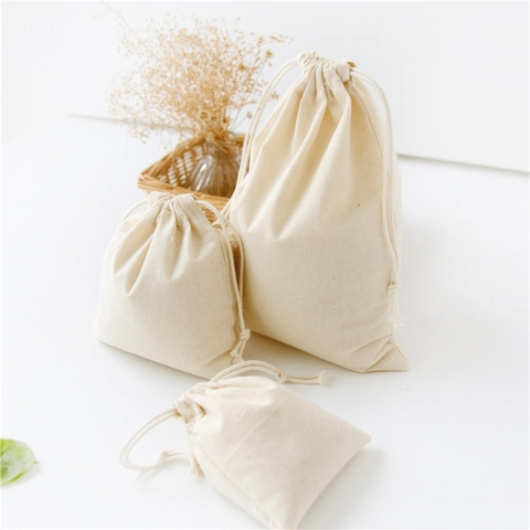 Natural Cotton Drawstring Bag Pouch For Gift Packaging Storage Jewelry Makeup Travel Minimalist Solid Color Bag Organizer