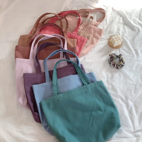 Minimalist Canvas Tote Bag Morandi Colors Large Capacity Shoulder Handbag For Women Student School Daily