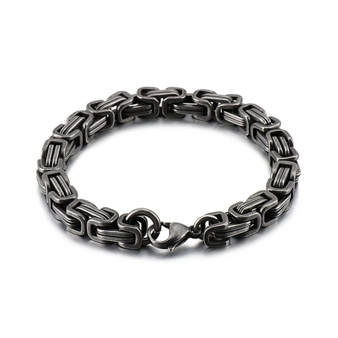 Bracciale Bizantino Da Uomo Acciaio Inossidabile 316L Retro Heavy Metal Punk Catena Imperatore Gioielli Finitura Argento Antico