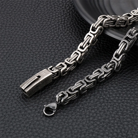 Bracciale Bizantino Da Uomo Acciaio Inossidabile 316L Retro Heavy Metal Punk Catena Imperatore Gioielli Finitura Argento Antico