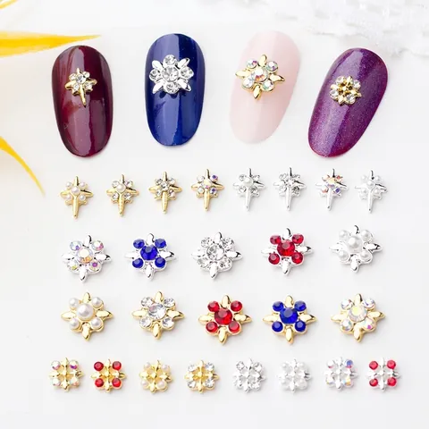 Charms Per Unghie 3D Lega Strass Finta Perla Artificial Stella Fiore Croce Cavo DIY Manicure Decorazione Gioielli Lucidi