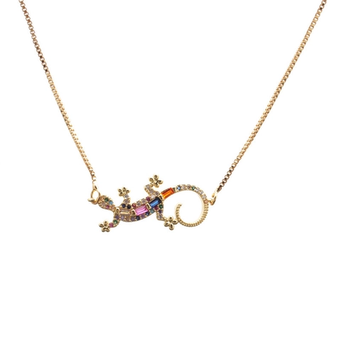 Lizard Gecko Pendant Necklace Copper Micro Pave Colorful Zircon Animal Jewelry For Women Fashion Gift