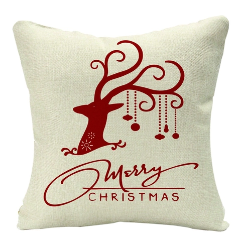 Christmas Pillow Case Linen Texture Cushion Cover Reindeer Snowflake Pattern Holiday Home Sofa Decor Festive Winter