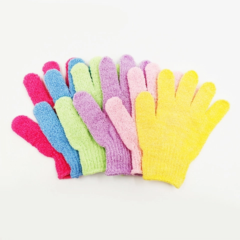Exfoliating Bath Gloves Finger Design Massage Body Scrubber Double Sided Textured Synthetic Fiber Shower Cleaning Tool