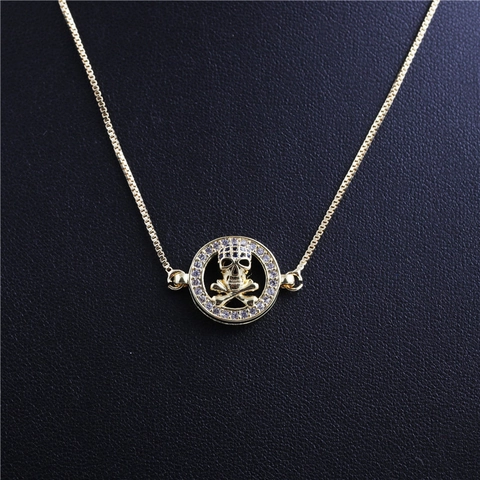 Skull Pendant Necklace Copper Rhinestone Zircon Micro Pave Halloween Hip Hop Jewelry For Men Unisex Box Chain