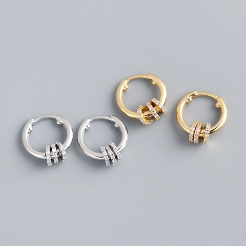 925 Sterling Silver Hoop Earrings With Detachable Cubic Zirconia Hanging Rings Geometric Fashion For Women
