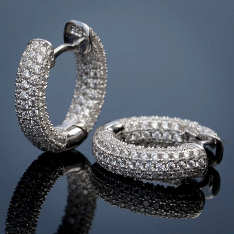Brass Hoop Earrings With Cubic Zirconia Pave Round Huggie Elegant Fashion For Women Jewelry