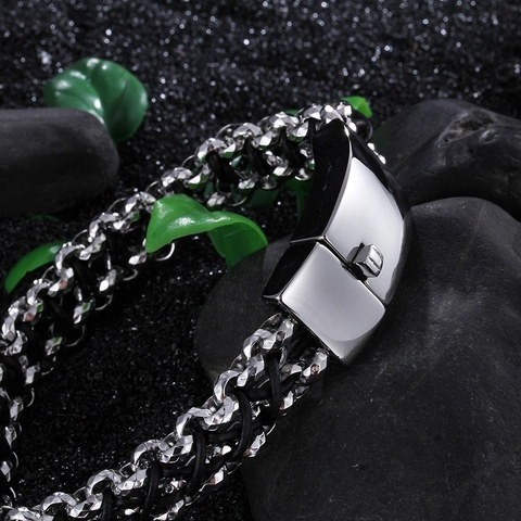 Bracciale Da Uomo In Corda Di Cuoio Intrecciata Acciaio Inossidabile Tessuto Multistrato Stile Retro Punk