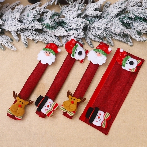 Christmas Appliance Handle Covers Burlap Refrigerator Oven Microwave Decorations Santa Snowman Reindeer Bear Festive