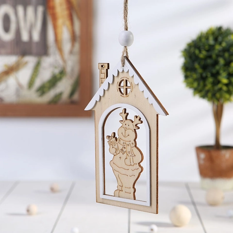 Ornamenti Appesi Natalizi In Legno Casa Cava Tagliata Al Laser Pupazzo Di Neve Renna Decorazione Albero Rustica Casa